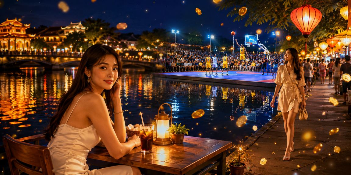 Người dùng tại Huế xem kèo bóng rổ trên điện thoại trong quán cà phê buổi sáng